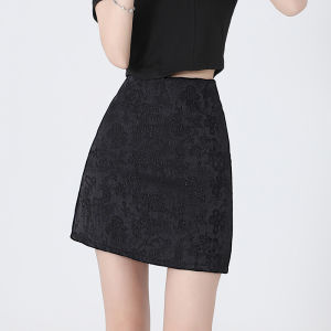 AMMIN เอวสูงกระโปรงผ้าแจ็คการ์ดจีนแบบมีซิปสำหรับผู้หญิงแฟชั่น R ปักลายดอกไม้กระชับสัดส่วนป้องกันการลื่น