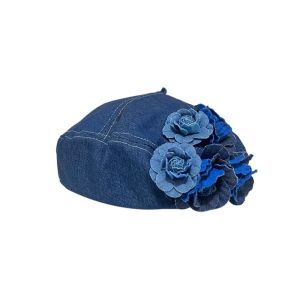 HULEQQI Flower Denim Camellia Beret Hat Y2K Artistic Denim Beret Elegance Octagonal Hat Painter Caps Lady