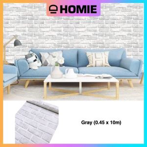 HOMIE 45cm x 10m Brick Wallpaper / Kertas Dinding Bata / Wall Sticker Grey Brick Brown Brick Wallpaper White Brick Black