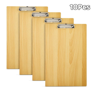 10Pcs Long Vertical Clipboard Long Wooden Board Clamp with Low Profile Clip and Hook File Wooden Folder Writing Pad 24x34CM