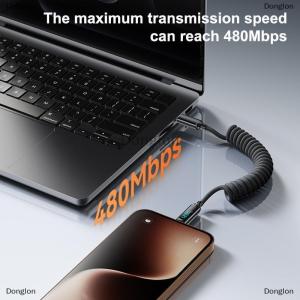 [COD] Donglon สายดาต้า120W Type C TO Type C สายชาร์จเร็วสายชาร์จแบบสปริงสำหรับ iPhone 15 16 Samsung