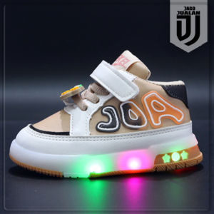 Sepatu Sneakers JOA Lampu LED Anak usia 1 2 3 4 5 6 tahun / Sepatu Kets Tali Perekat Anak Laki Laki Perempuan Fashion / Sepatu MENYALA Anak Balita Cowok Cewek Keren Sporty / Sepatu Baby Casual Perekat Pria Wanita Sol Menyala / Sepatu Running Anak LED Lucu