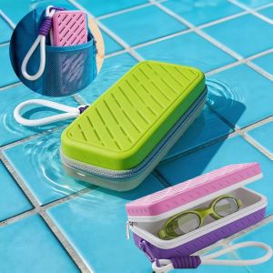 GENENIC Breathable Silicone Swim Goggle Case Large Capacity Perforated Goggle Storage Box Pressure-Resistant Rectangular Swimming Goggle Protective Pouch For Swimming