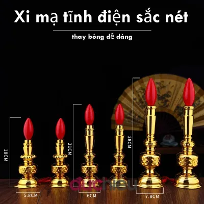Cặp Đèn Thờ Đế Vàng Bóng Đỏ 7.8x28cm (Lớn)/ 6x21cm (Trυng)/ 5.8 X 18cm (Nhỏ)