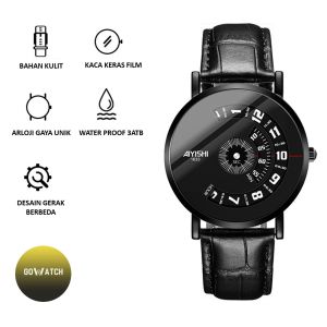 AIYISHI Jam Tangan Arloji Pria Tipis Simple Tahan Air Kulit Sintesis Cowok Muda (W1-004-1633)