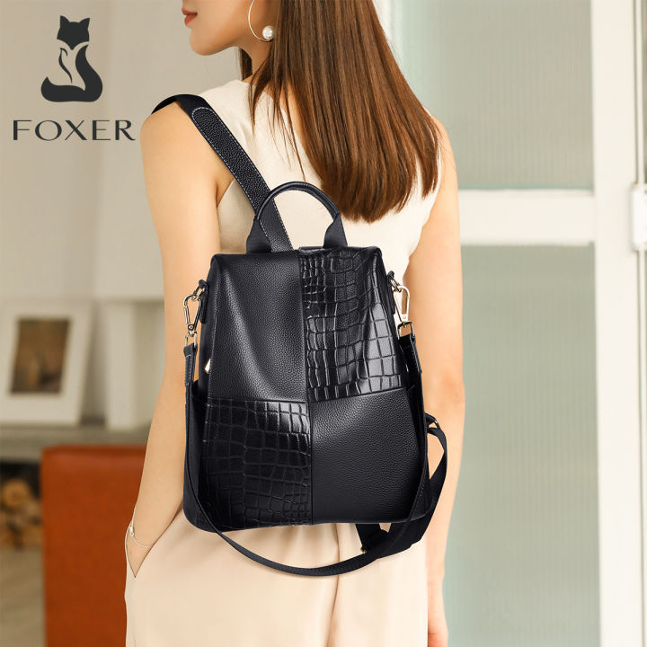 FOXER Leather Backpack Purses for Women, Genuine Leather Crocodile Skin  Pattern Ladies Casual Daypack Womens Mini Cute Backpacks Women's  Lightweight