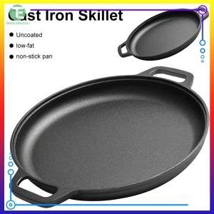 【New Arrival】 Multi-Functional Cast Iron Skillet Pan Non-Stick Cooking Pot for Breakfast Pizzas and Meats in Black 26cm