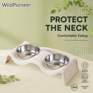 Double Pet Bowl Neck Protection High Leg Stainless Steel Large Capacity Anti Tipping Easy Clean