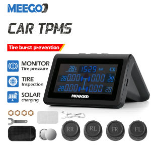 MeeGoo Solar Tyre Pressure Monitoring System TPMS 4 External Sensors Real‑Time Tyre Temperature Monitor Solar & USB‑C Dual Charging Pressure Leakage Alarm Parking Number Plate for Sedan SUV MPV Van