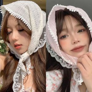 ROLL French Pastoral Style Headscarf Lace Fringe Headband Towel Gentle Triangular Headband Women