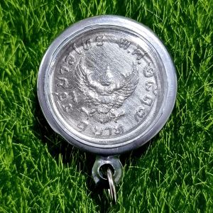 สร้อยเชือกร่มแต่งอะไหล่วินเทจยาว 24 นิ้ว หนา 4 มิล พร้อมจี้เหรียญครุฑใส่ตลับสแตนเลสสีเงิน