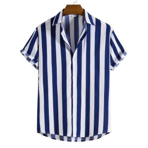 Kemeja Ganjar Stripe Salur Hitam Putih Lengan Pendek