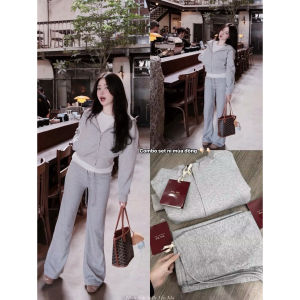 Set Bộ Nỉ Hồng [Gồm Áo Khoác Ngắn Có Mũ  Chun Eo Và Quần Dài Ống Suông Loa Nhẹ] HOT WG.WE
