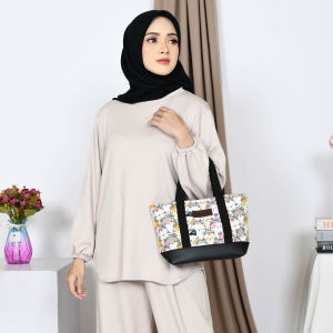 Tas Tote Kanvas Casual Motif Polka Dot/Cactus/Animal - Lunch Bag Wanita Premium