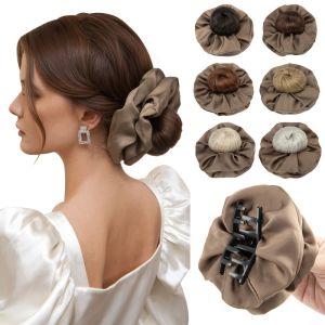BAIN Synthetic Influencer-style Hair Tie Elegant with Grab Clip Bun-making Hair Bun Clip Heat Resistant Fluffy Natural-looking Artificial Flower Bun for Women