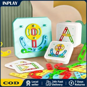 Wooden Toys Puzzle Set Montessori Education Board Nail Geometric Children Toy Geometric Peg Puzzle Toy Color Matching Pegged Board Toy for Kids Learning