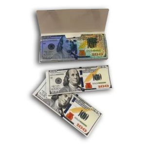 $100 Bill Rolling Papers with TipsKing Size 100 Dollar Design Organic and Unbleached(110mm)