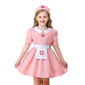 Halloween Nurse Costume for Kids Girls Black Florence Nightingale Dress Pink Clara Barton Role Play Doctor Dress Up for Cosplay & Party