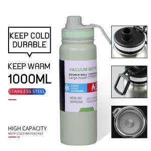 HAPPY HOME CREATION 800ML/1000ML Sport Water Bottle Tumbler Stainless Steel Thermos Insulated Vacuum Flask