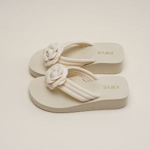 [Free Shipping] WomenS Mid-Heel Flip-Flops Non-Slip Thick-Soled Beach Sandals Sweet Floral Casual Shoes Wedge Heel Sandals Height-Increasing Outdoor Wear