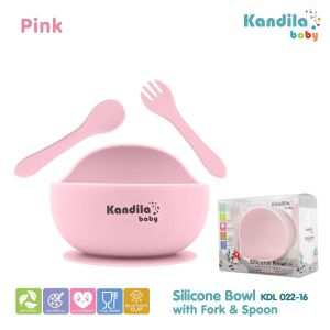 KANDILA BABY SILICONE BOWL WITH SPOON & FORK / KDL 022-16/ MANGKUK SILICONE BAYI / MANGKUK MAKAN SET BABY / MANGKUK BAHAN SILICONE/ MANGKUK MAKAN ANAK ANAK/ MANGKUK MAKAN ANAK ANAK/PERALATAN MAKAN ANAK ANAK