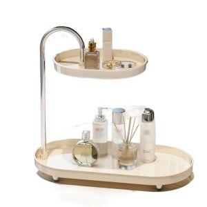 THANKSKY Không thấm nước Hộp đựng đồ trang điểm 2 tầng Tiết kiệm không gian Thanh thép không gỉ Kệ trưng bày đựng đồ trang điểm Cứng cáp Đế chống trượt Khay đựng đồ để bàn Bàn trang điểm