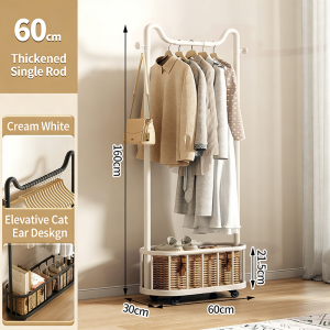 Metal Clothes Hat Rack with Large Storage Basket Wheels Heavy Duty Garment Organizer for Bedroom