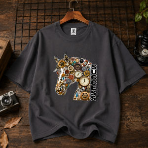 Womens Plus Size Steampunk Horse Graphic Sports T-Shirt OM291