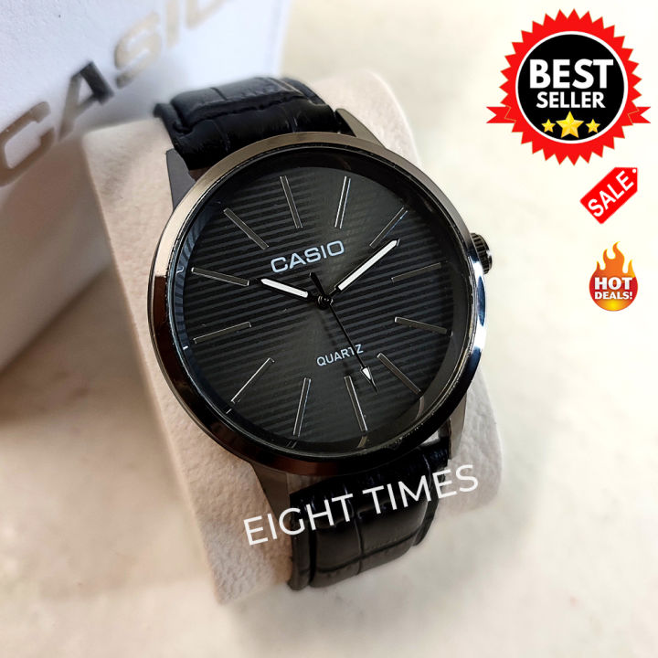 Casio Quartz Leather Strap All Black Dial Watch for Men Lazada PH