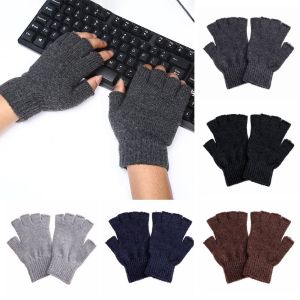 MEMGOUO Men and Women Stretchy Winter Warm Fingerless Gloves Typing/Texting Gloves Wool Knitted Half Finger Gloves