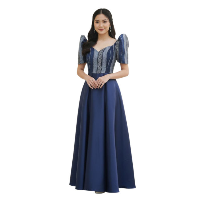 Filipiniana Modern Ethnic Dress navy blue Navy Blue Satin A-Line Maxi Dress  Non-Stretchy Short Sleeve Petal Sleeve Dress Premium Quality Business  Elegant Filipiniana Dress - Lazada | Lazada PH