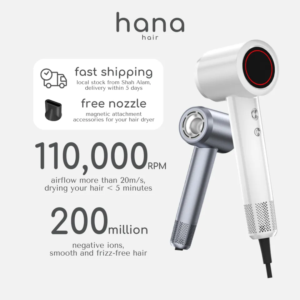 NEW Hana Hair Dryer 2 in 1 2 Year Warranty 110 000 RPM 200 million negative ions Magnetic Nozzle Lazada