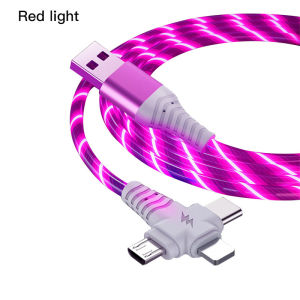 3 in 1 LED Glow Flowing Charger Cable Luminous Lightning Micro USB Type C Charging Cable for Universal Mobile Phone Tablet