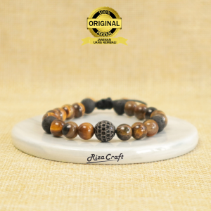 Gelang Aesthetic Pria Wanita Keren Batu Akik Kristal Alam Tiger Eye ASLI Natural THE BRAVERY BRACELET