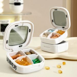 IEFE5 Sealed 4 Grids Pill Box Moisture-proof Plastic Pill Container Practical Waterproof Mini Pill Case for Home