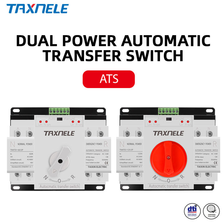 Dual Power ATS 2P 63A 125A Dual Power Automatic Transfer Switch AC 230V ...