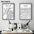 Màu đen và trắng Bản Đồ Thành phố thế giới New York Tokyo Paris Tranh Tường Vải Áp phích in tranh Kiểu Bắc Âu hình ảnh cho phòng khách. 