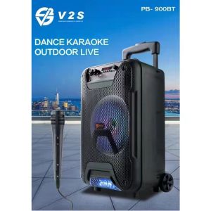 V2S PB801TWS 8.8 Karaoke Rechargeable  Stereo Portable Wireless Bluetooth Speaker With Wired Microphone W/ LED Light
