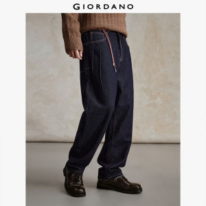 Giordano Men Topstitch mid rise loose denim jeans Free Shipping 18115704