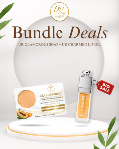 [bundle] UR Glamorous Soap + UR Charmed Lip Oil Bundle Deals. soap with papaya lip oil with silver cap. skincare