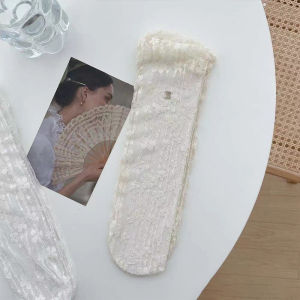 🔥🔥Roman Holiday Summer Thin White Lace Mid-tube Socks Women Girls JK Cute Japanese Style Mary Jane Piled Socks Lolita JK Socks Lace Flower Breathable Ladies Mesh Thin Socks