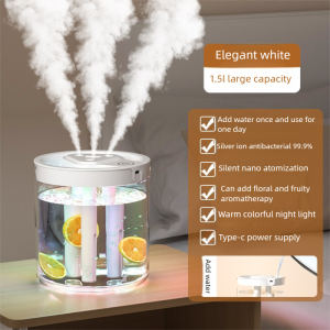 Taoxilife 1.5L Large Capacity Humidifier 3 Nozzles Fine Mist Humidifier with 7 Color Night Light Silent Sterilizing Air Humidifier For Home Office Bedroom