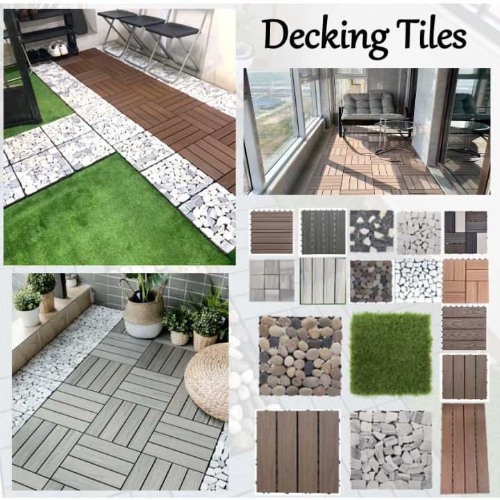 [SG SELLER] Grass Wooden Wood Tile Tiles Decking Stone Artificial Grass Deck Outdoor Balcony