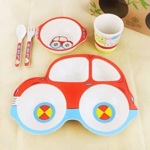 【Bestmix】ชุดจานข้าวเด็ก จานเด็ก ชุดจานเยื่อไผ่ เซ็ต 5ชิ้น จานชามสำหรับเด็กปลอดภัยสำหรับเด็ก วัสดุธรรมชาติ ลายน่ารัก ชามข้าวเด็ก