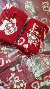 Hanging Hand Towel thickened construction red wedding celebration design for kitchen bathroom or children’s wash area hanging hand towel hand towel hanging 100% cotton hand towel