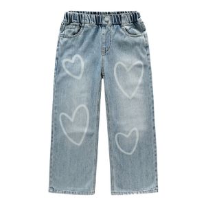 Rolanko Girls Denim Wide-Leg Jeans Kids Straight Heart Pants Baggy Elastic Waist Trousers Daily Casual Wear