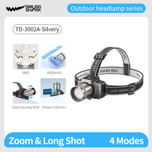 SMILING SHARK TD3002 LED Headlight Super Bright M60 7000LM 4Mode Fishing Light Type-c Rechargeable Head Lamp Waterproof Outdoor Camping Lighting