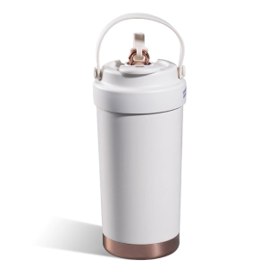 Ceramic Coated Insulated Stainless Steel Coffee Mug 500ML Spill proof Straw Cup for Cold and Hot Beverages