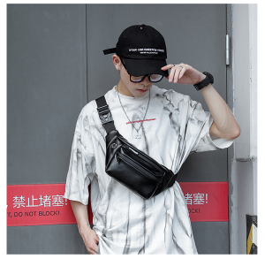 Tas Selempang Pria Kulit Distro Import Terbaru 2023 Warna Hitam Waterproof Atau Waistbag Kulit Cowok Keren Anti Air Terbaru Tas Pinggang Weist bag Pria Murah Berkualitas C05