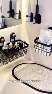 BHQ Suction Cup Bathroom Storage Basket Waterproof Wall Mount Shower Rack Drill Free Kitchen Organizer
